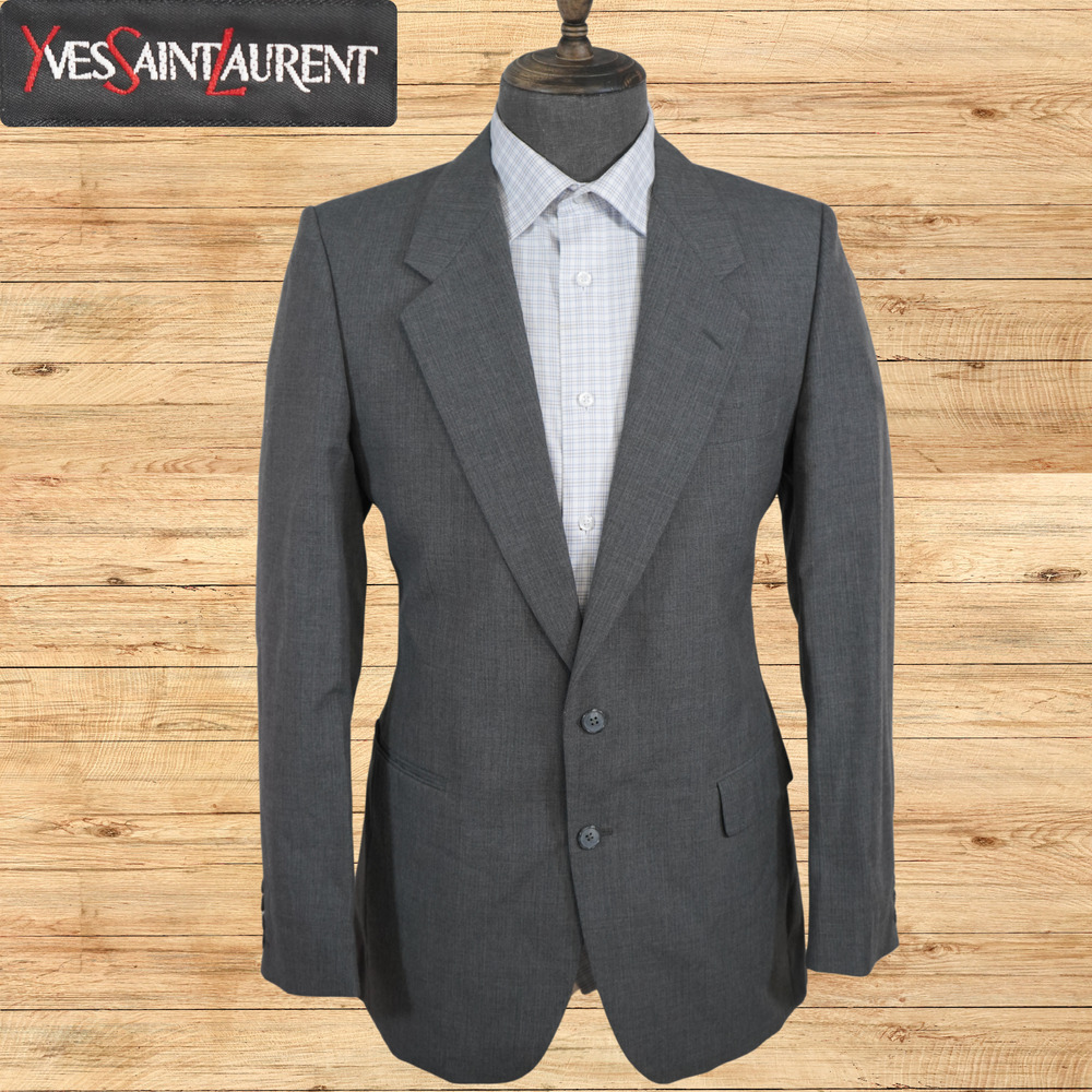 Yves Saint Laurent Vintage 1980s Solid Gray 2-Btn Suit Jacket Made in France YSL